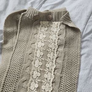 Simonetta Beige Knit Scarf with Lace Detail